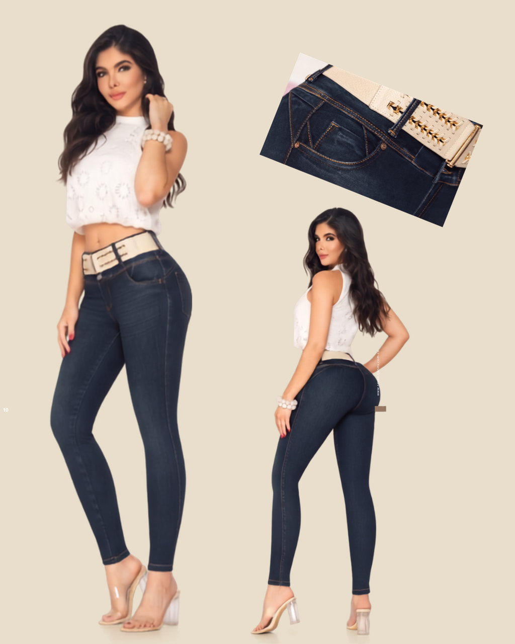 Jeans Colombiano Azul Oscuro Push-Up con Cinto Texturizado (Ref: 700-1855)