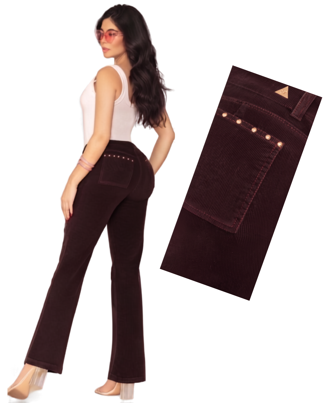 Pantalón en Corduroy Color Vino Tinto Push-Up - Corte Recto (Ref: 700-1871)