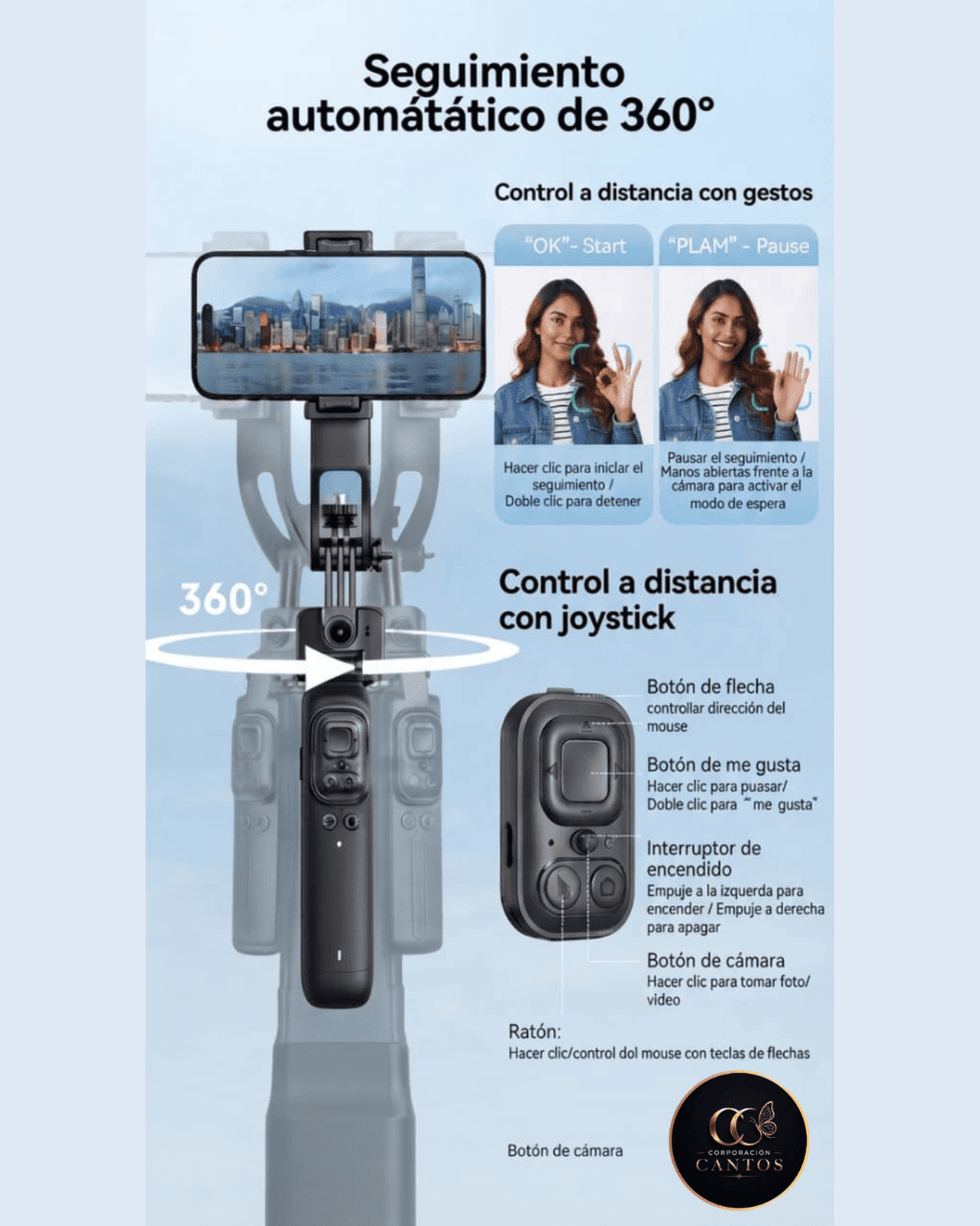 Trípode Inteligente con Seguimiento IA 360° y Control Remoto - Modelo C17