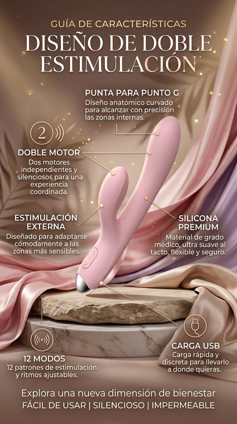 Estimulador Ergonómico Doble Motor con 12 Modos de Pulsación