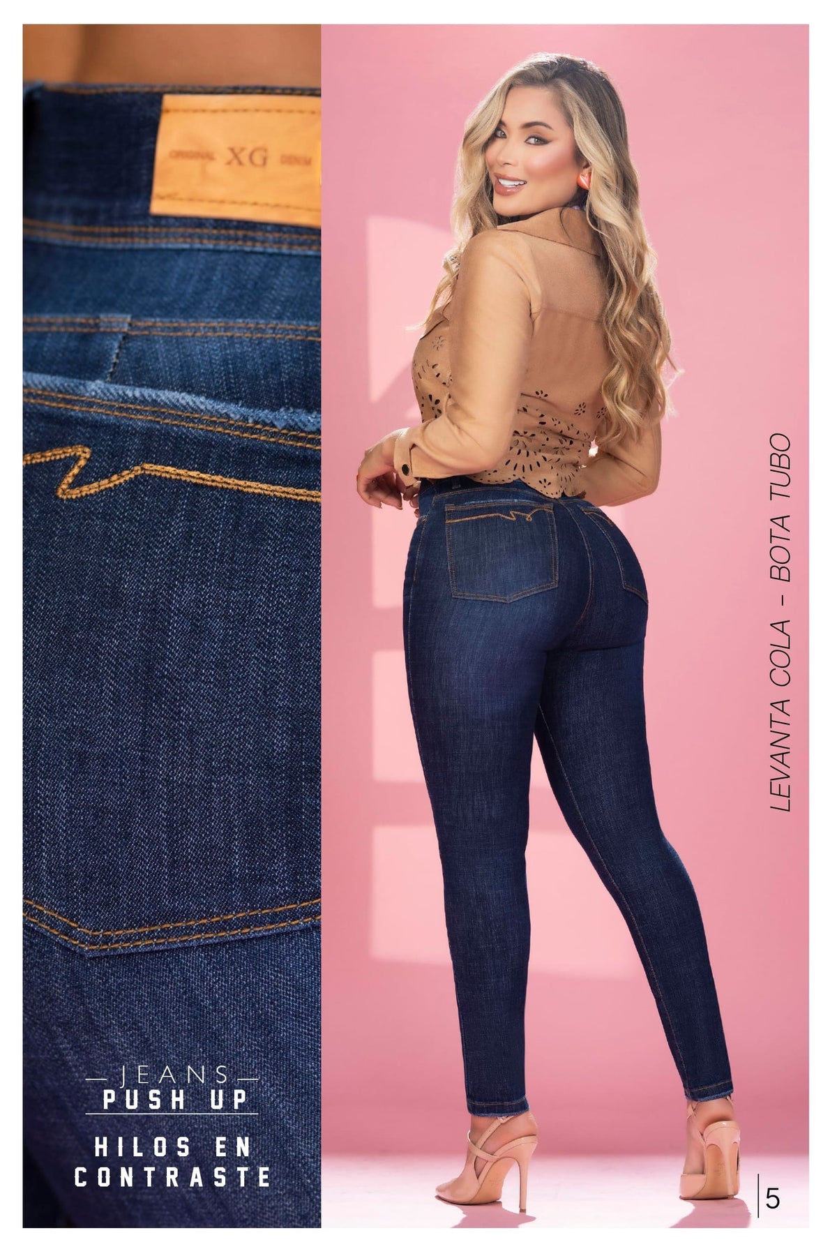 Pantalón Jean Colombiano Skinny Clásico de Tiro Alto con Bota Tubo