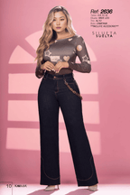 Pantalón Jean Colombiano Wide Leg Campana de Tiro Alto con Accesorio