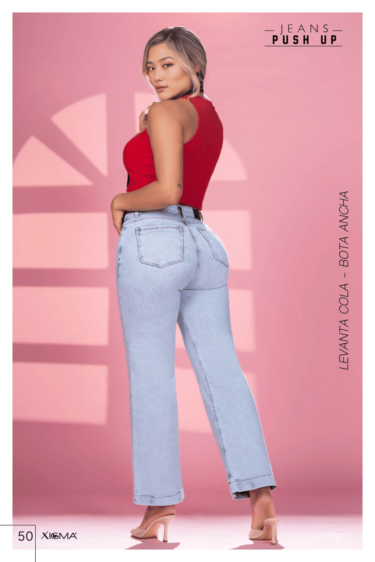 Pantalón Jean Colombiano Wide Leg Estampado Mafalda Tiro Alto