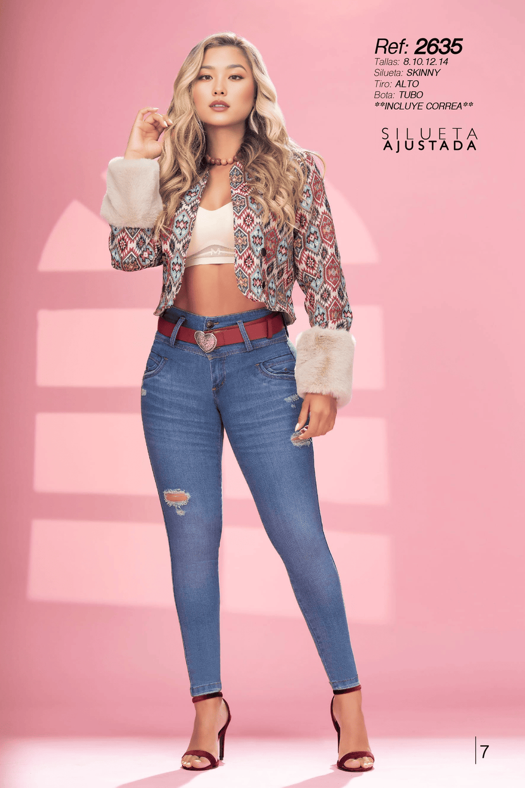 Pantalón Jean Colombiano Skinny de Tiro Alto con Bota Tubo y Correa
