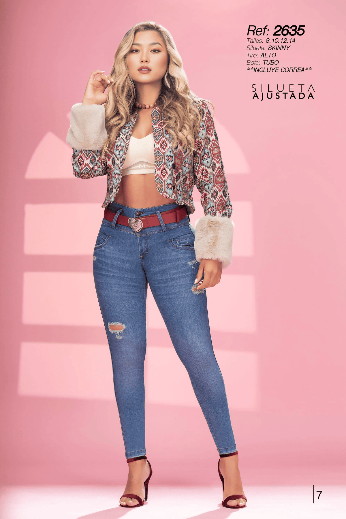 Pantalón Jean Colombiano Skinny de Tiro Alto con Bota Tubo y Correa