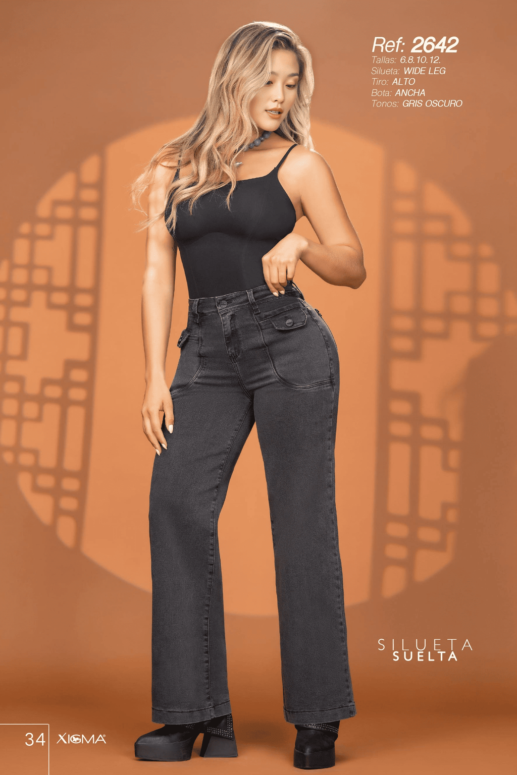 Pantalón Jean Colombiano Wide Leg Gris Oscuro