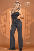 Pantalón Jean Colombiano Wide Leg Gris Oscuro