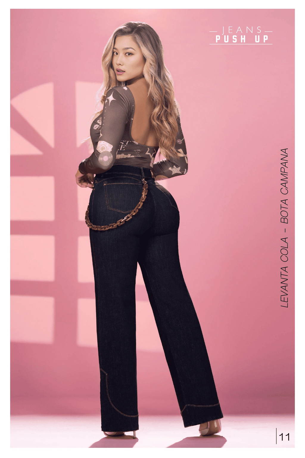 Pantalón Jean Colombiano Wide Leg Campana de Tiro Alto con Accesorio
